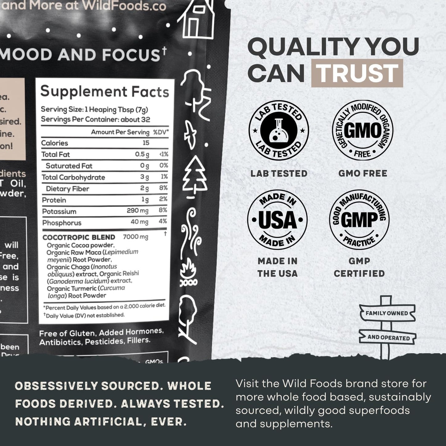 Organic Cocotropic Superfood Mushroom Hot Chocolate Mix, 8 Oz | Non-Gmo, Vegan, Gluten Free, Reishi Mushrooms, Chaga