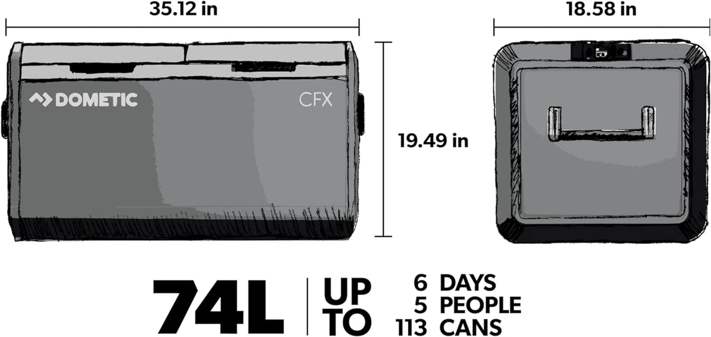 CFX3 75DZ, 75Liter Dual Zone Portable Refrigerator and Freezer, Powered by AC/DC or Solar