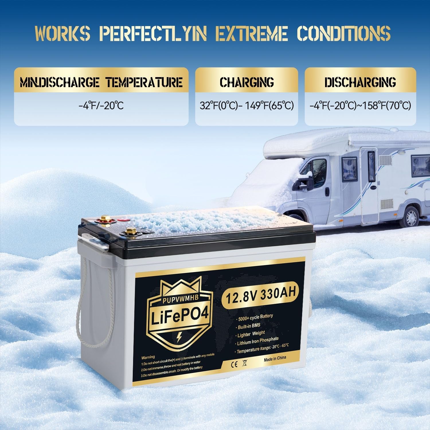 12V 330Ah MINI Lifepo4 Lithium Battery, Bluetooth Lithium Battery, 200A BMS, up to 15000 Cycles, Max.4224Wh Energy with Low Temp Cut Off, Perfect for RV, Solar, Trolling Motor