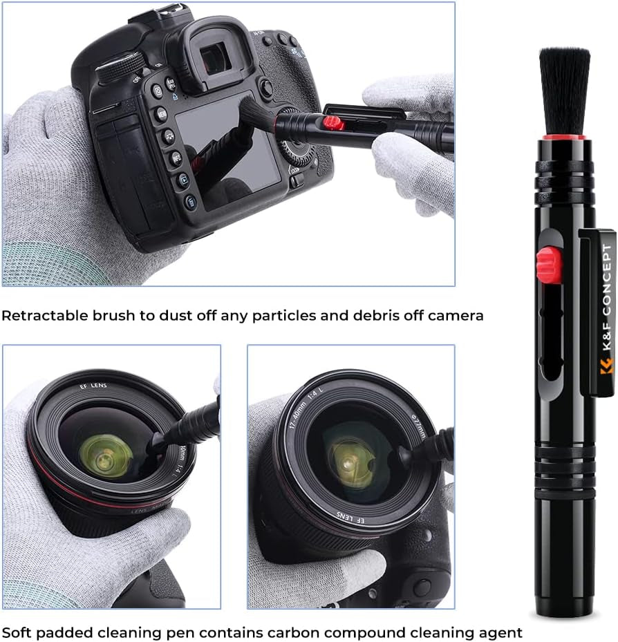 Professional Camera Cleaning Kit for DSLR & Mirrorless Cameras with APS-C & Full-Frame Sensor Cleaning Rods/Lens Cleaner/Gloves/Air Blower/Lens Pen Brush/Microfiber Cloths/Carrying Case