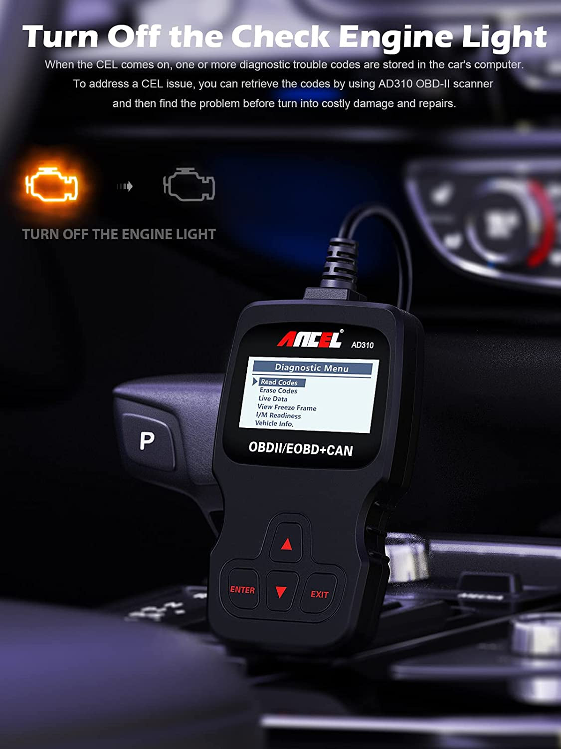AD310 Classic Enhanced Universal OBD II Scanner Car Engine Fault Code Reader CAN Diagnostic Scan Tool-Black