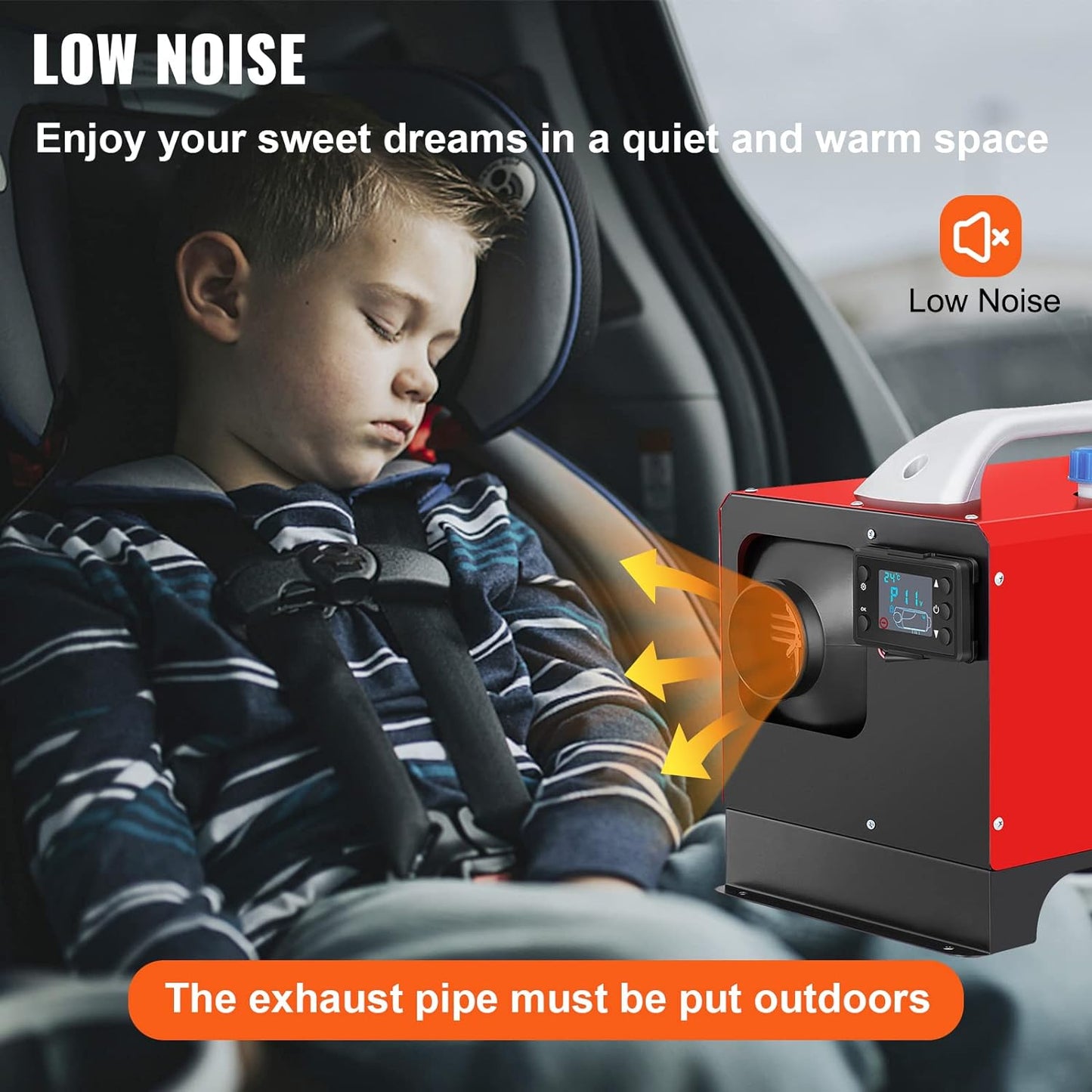 Diesel Air Heater, 5KW 12V Parking Heater, Mini Truck Heater, Single Outlet Hole, with Black LCD, Remote Control, Fast Heating Diesel Heater, for RV Truck, Boat, Bus, Car Trailer, Motorhomes