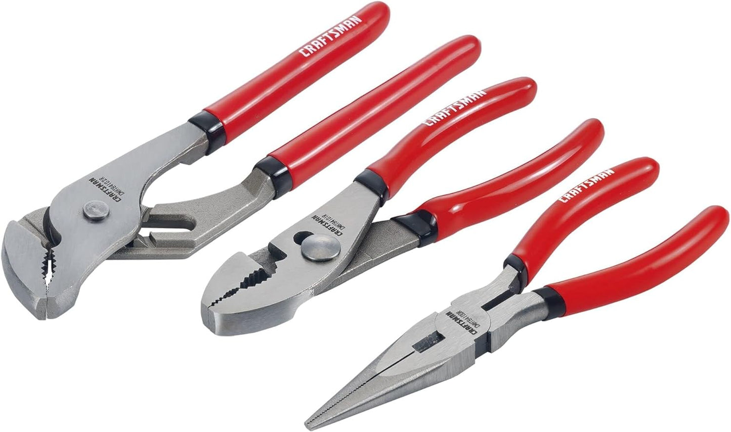 Pliers Set, 3 Piece Set, 6 Inch Long Nose, 6 Inch Slip Joint, 8 Inch Groove Joint (CMHT84103R)