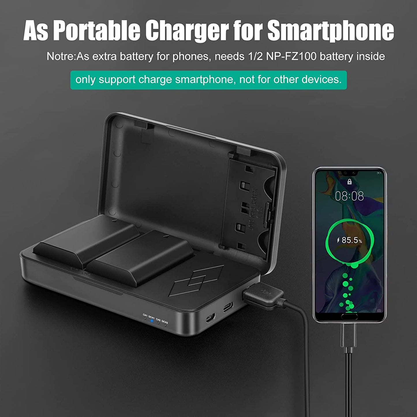 NP-FZ100 Battery Replacement and A7Iii Battery Charger for Sony A7 III, Sony A1, Alpha A7R III, A7R IV, A9, A9 II, A6600, Alpha 9S, A7R3 A7S III, A7R III Battery, 2 Packs
