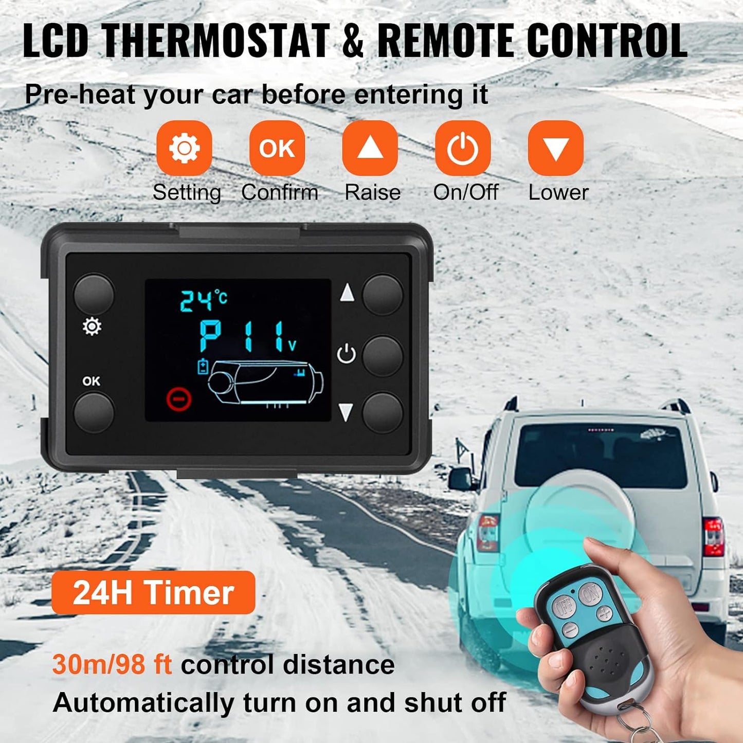 Diesel Air Heater, 5KW 12V Parking Heater, Mini Truck Heater, Single Outlet Hole, with Black LCD, Remote Control, Fast Heating Diesel Heater, for RV Truck, Boat, Bus, Car Trailer, Motorhomes