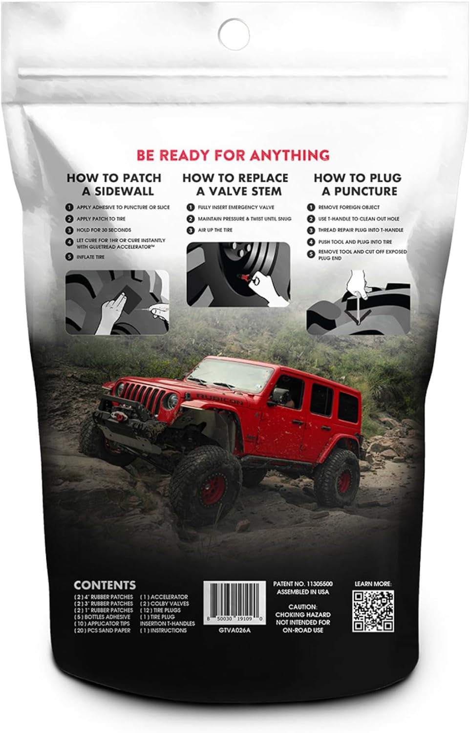 Gluetread Complete Off-Road Tire Repair Kit | Repair Any Kind of Puncture | Kit Includes Sidewall Tire Repair Patches, Plugs and Colby Emergency Valve Stems