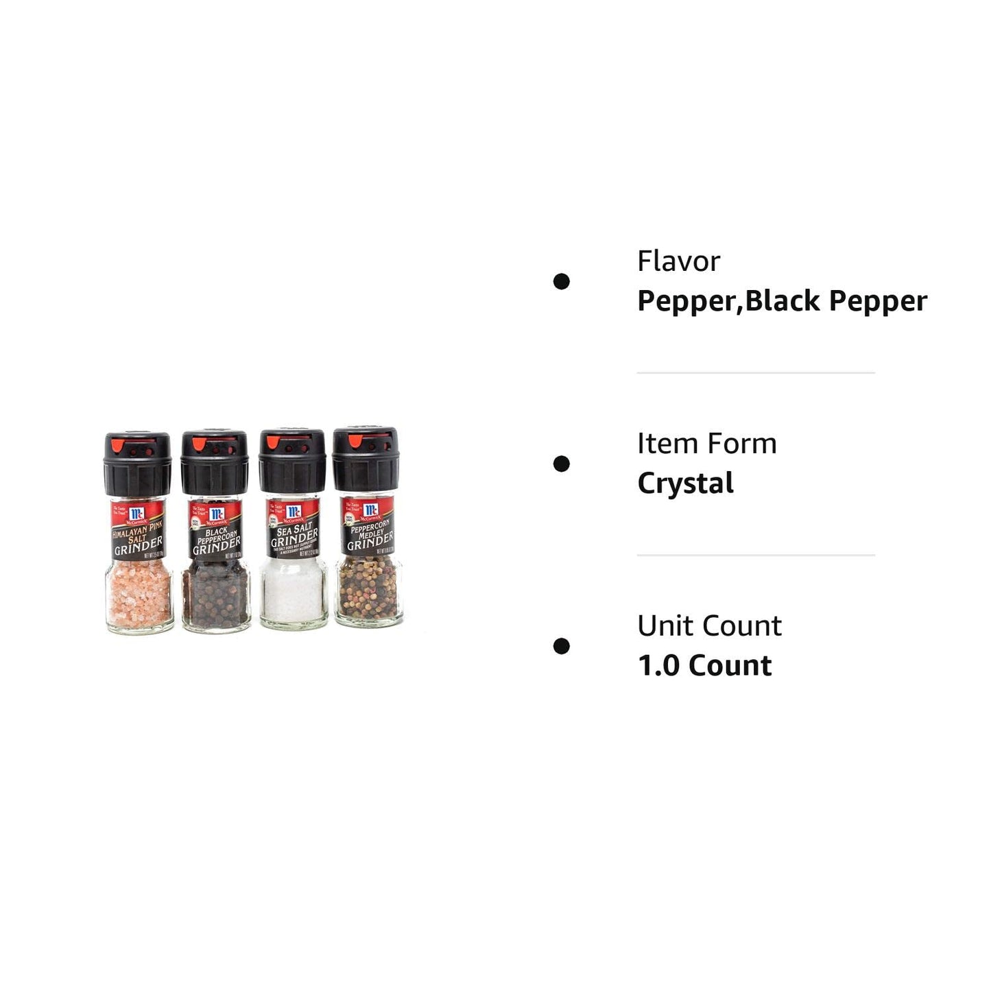 Salt & Pepper Grinder Variety Pack (Himalayan Pink Salt, Sea Salt, Black Peppercorn, Peppercorn Medley), 0.05 Lb