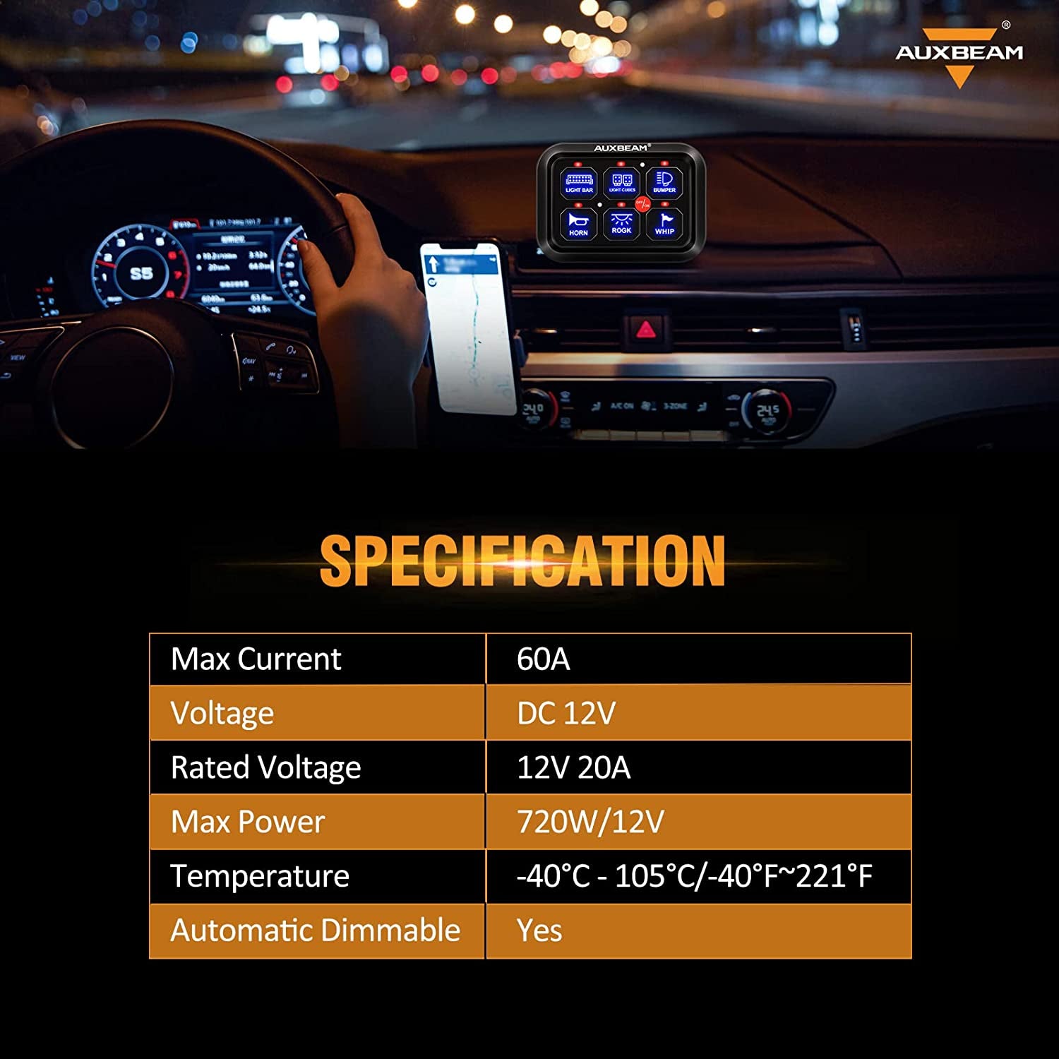 6 Gang Switch Panel BC60 Universal Circuit Control Relay System Automatic Dimmable LED Switch Pod Touch Control Panel Switch Relay Box for Car Truck Pickup Boat UTV Suv-Blue, 2 Year Warranty