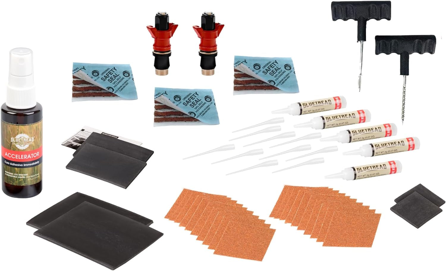 Gluetread Complete Off-Road Tire Repair Kit | Repair Any Kind of Puncture | Kit Includes Sidewall Tire Repair Patches, Plugs and Colby Emergency Valve Stems