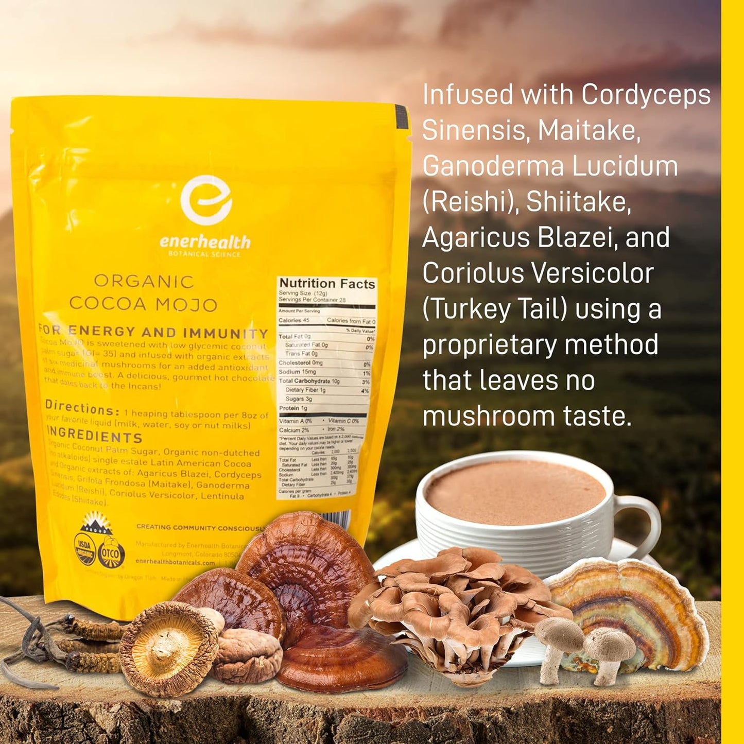 , Cocoa Mojo - 100% Organic Mushroom Cocoa Powder - 12Oz Bag