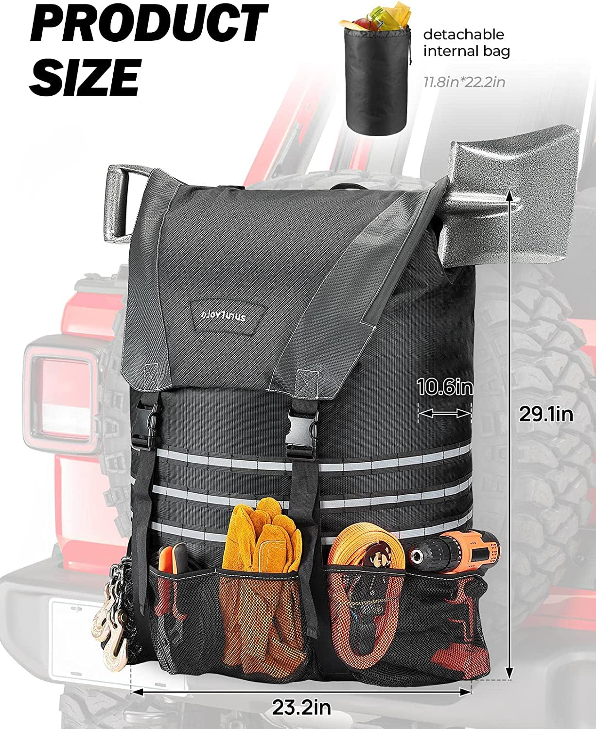 Spare Tire Trash Bag, Upgraded Fits 40" Tire 31 Gallons Overland Series Larger Capacity Cargo Spare Tire Storage Bag for 4X4 Off-Road Camping Recovery Gear Firewood for Wrangler JK JKU JL