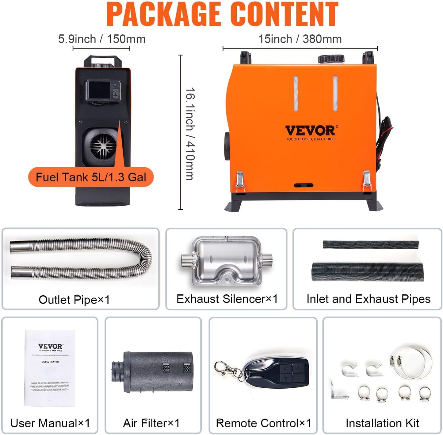 5KW Diesel Heater All in One, Diesel Heater with Bluetooth App Control, Portable Diesel Heater with Automatic Altitude Adjustment, Max 18045 Ft, Remote Control and LCD, for Vehicles and Indoors