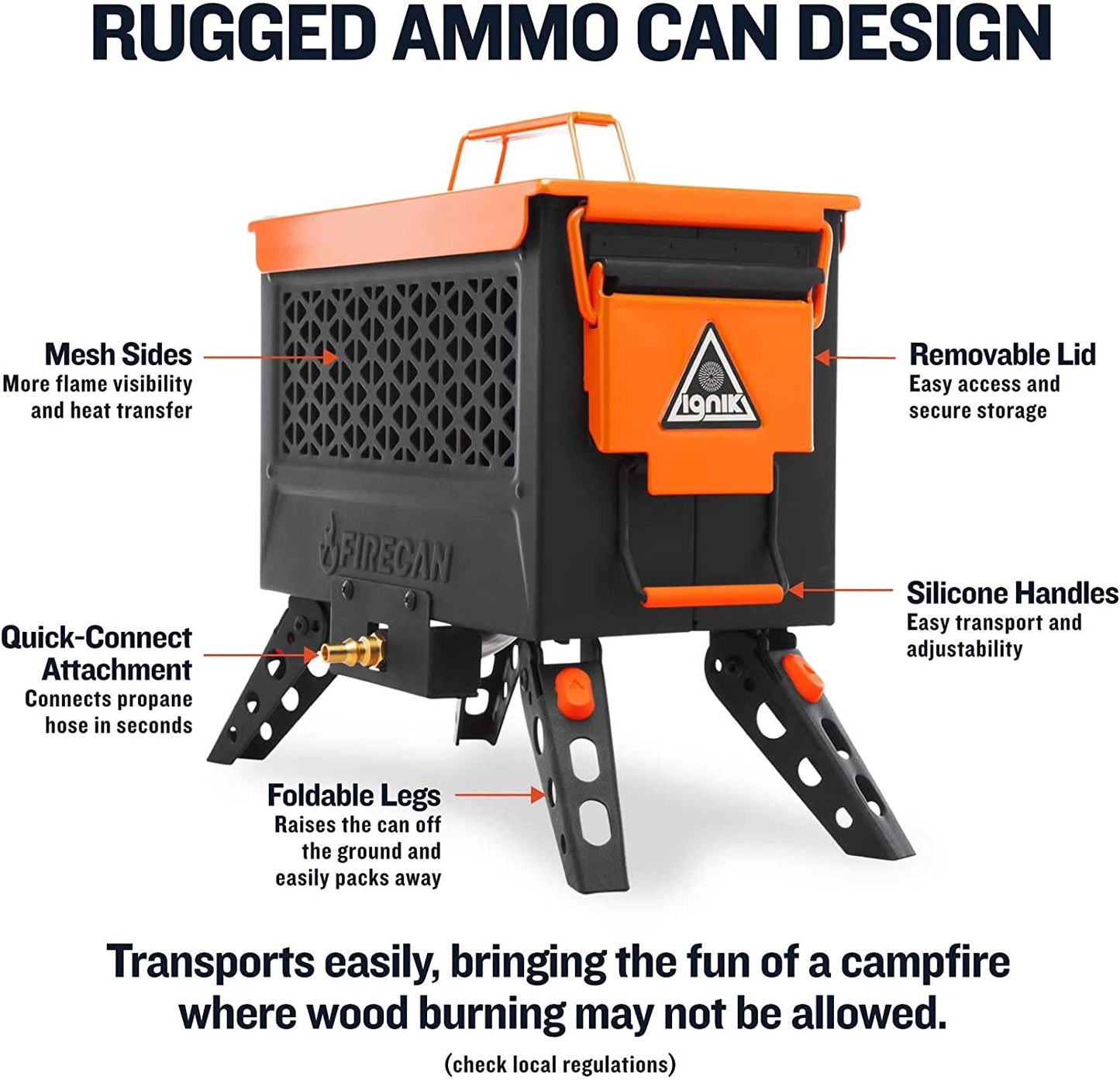Firecan Portable Propane Fire Pit with Hose and Adjustable Regulator