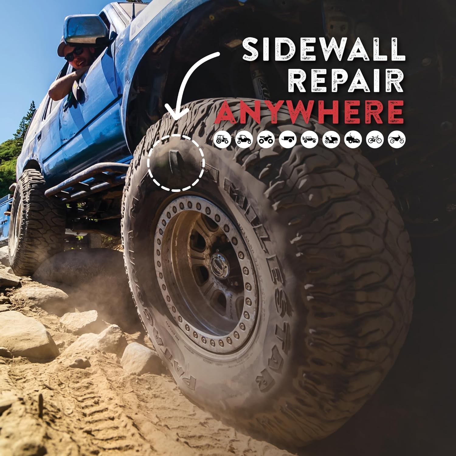 Gluetread Complete Off-Road Tire Repair Kit | Repair Any Kind of Puncture | Kit Includes Sidewall Tire Repair Patches, Plugs and Colby Emergency Valve Stems