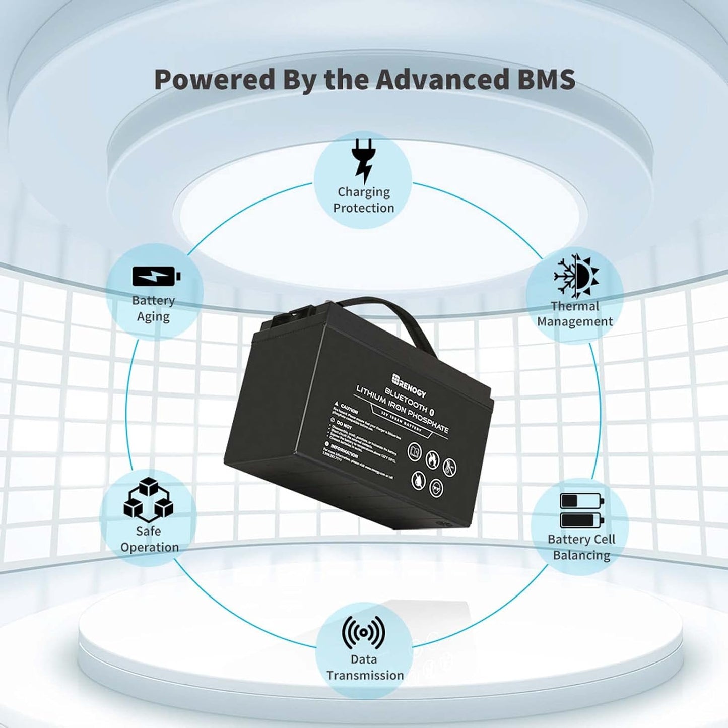 12V 100Ah Lithium Lifepo4 Deep Cycle Battery with Bluetooth,2000+Deep Cycles,Backup Power Perfect for Rv,Off-Road,Cabin,Marine,Off-Grid Home Energy Storage