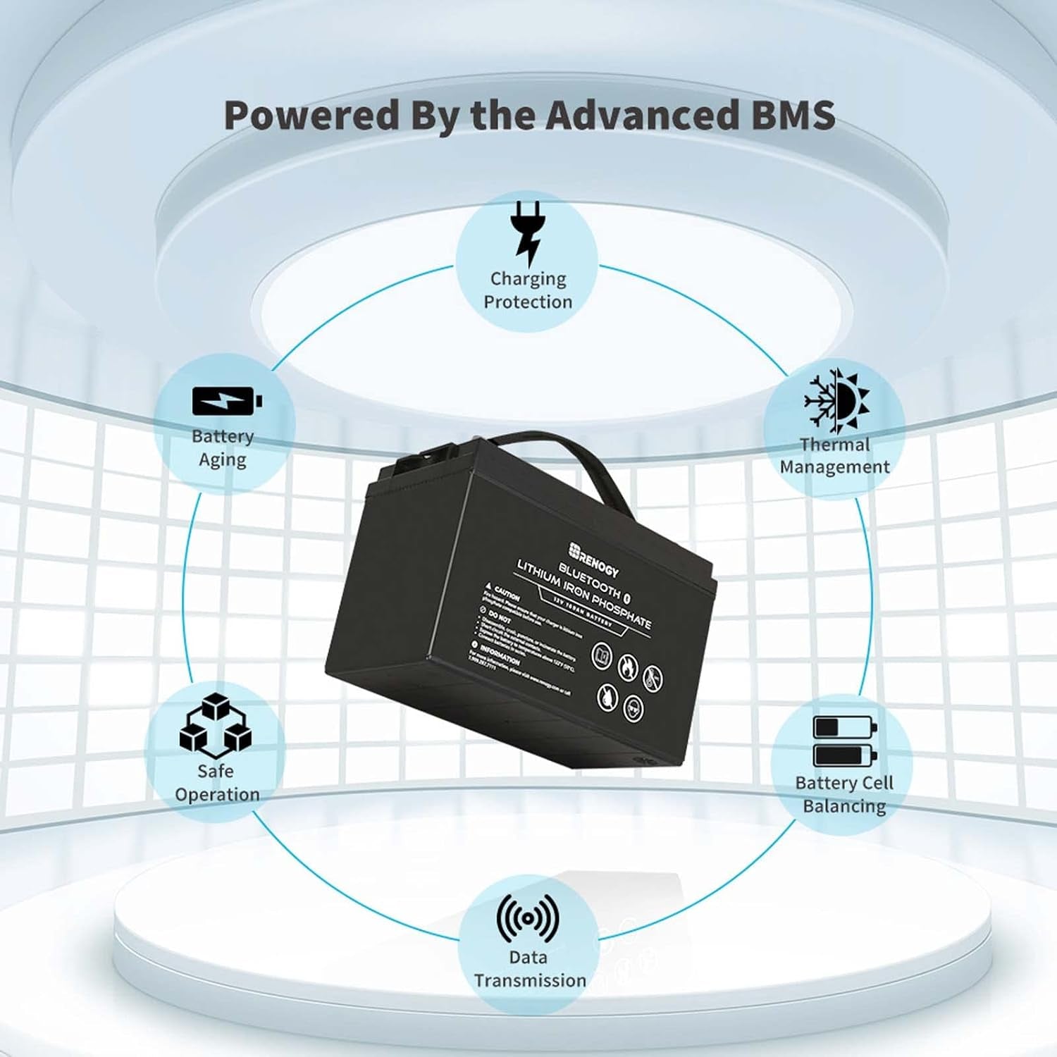 12V 100Ah Lithium Lifepo4 Deep Cycle Battery with Bluetooth,2000+Deep Cycles,Backup Power Perfect for Rv,Off-Road,Cabin,Marine,Off-Grid Home Energy Storage