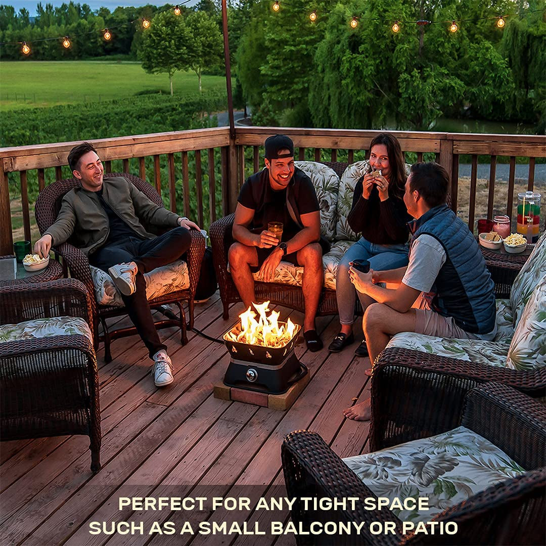 Firecube 805 Portable 14-Inch Square Propane Gas Fire Pit for Camping with Cover, Carry Kit and Lava Rock Stones, 58,000 BTU, Black