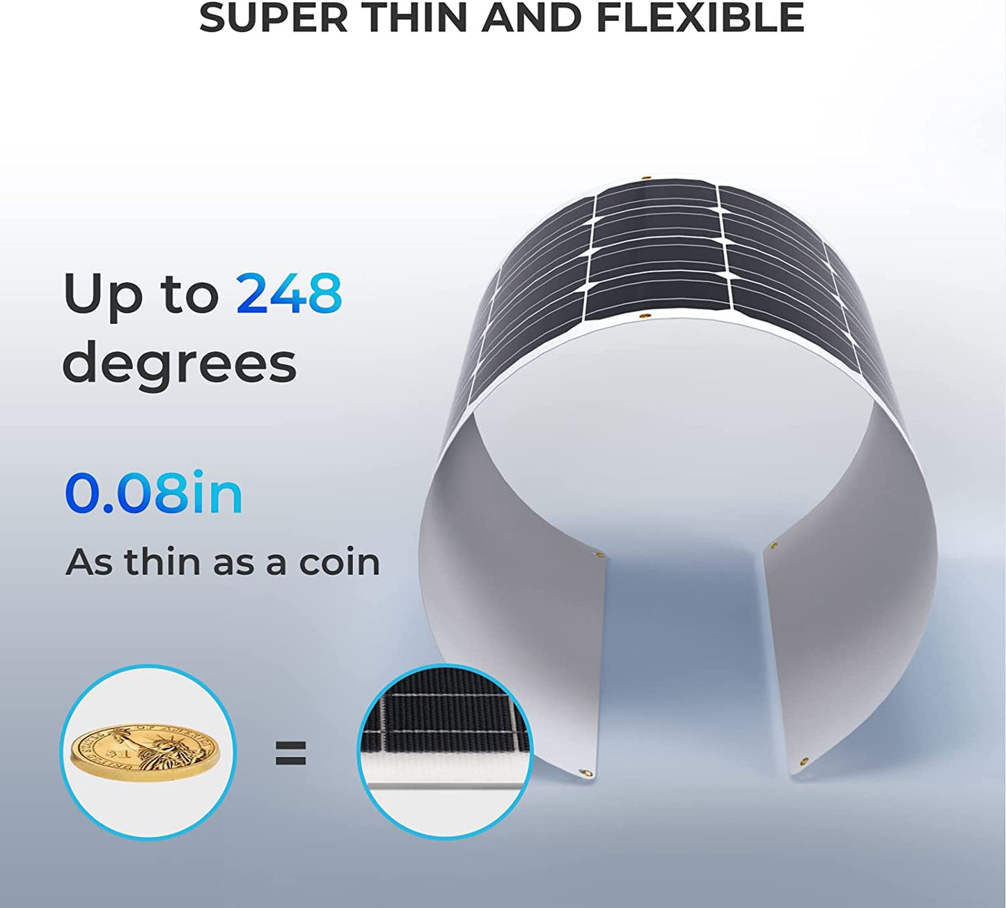 Flexible Solar Panel 100 Watt 12 Volt Monocrystalline Semi-Flexible Bendable Mono Off-Grid Charger for Marine RV Cabin Van Car Uneven Surfaces