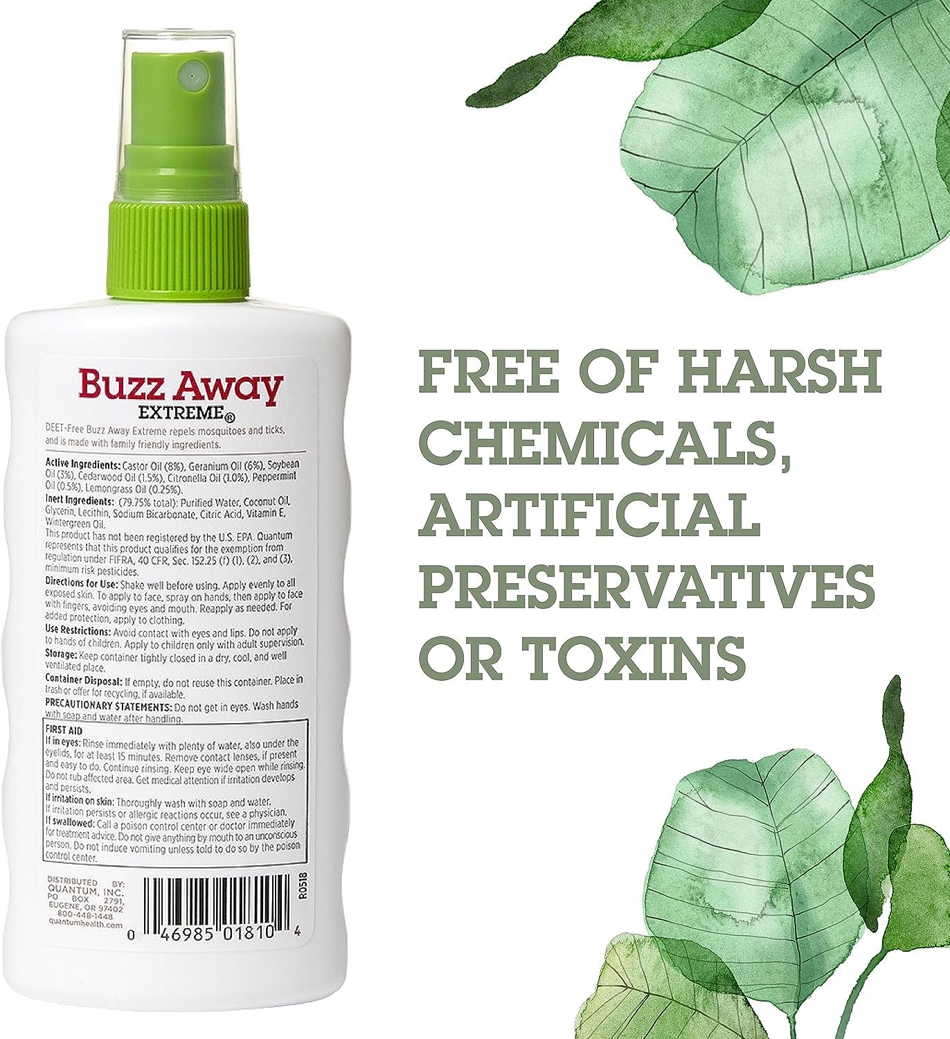 Health Buzz Away Extreme Insect Repellent DEET Free Cedarwood Lemongrass & Citronella Oil Outdoor Mosquito & Tick Bug Spray Powerful Plants Repel Bugs off Your Skin, Safe for Kids - 8 Ounce