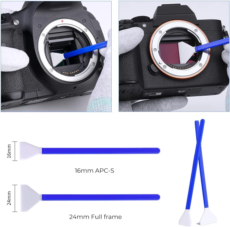 Professional Camera Cleaning Kit for DSLR & Mirrorless Cameras with APS-C & Full-Frame Sensor Cleaning Rods/Lens Cleaner/Gloves/Air Blower/Lens Pen Brush/Microfiber Cloths/Carrying Case