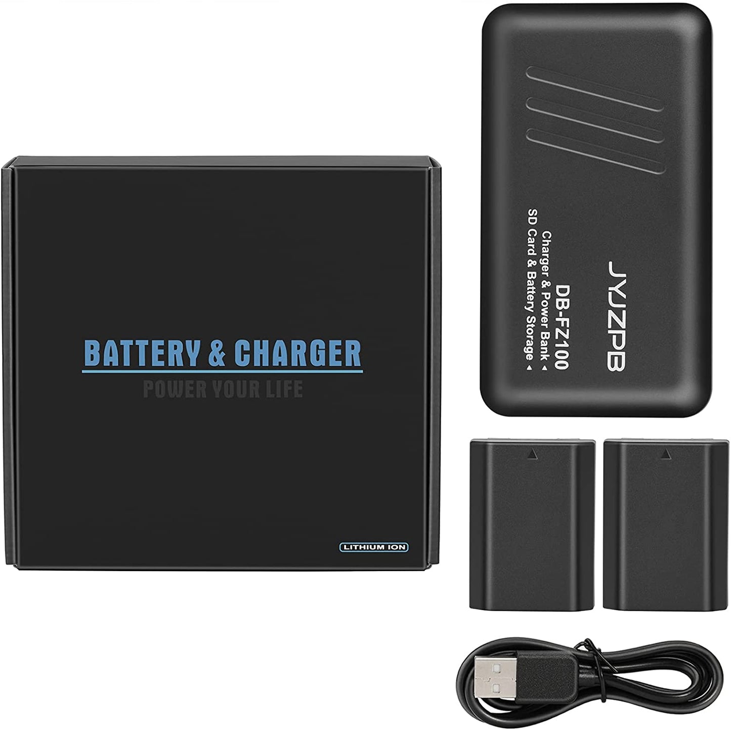 NP-FZ100 Battery Replacement and A7Iii Battery Charger for Sony A7 III, Sony A1, Alpha A7R III, A7R IV, A9, A9 II, A6600, Alpha 9S, A7R3 A7S III, A7R III Battery, 2 Packs
