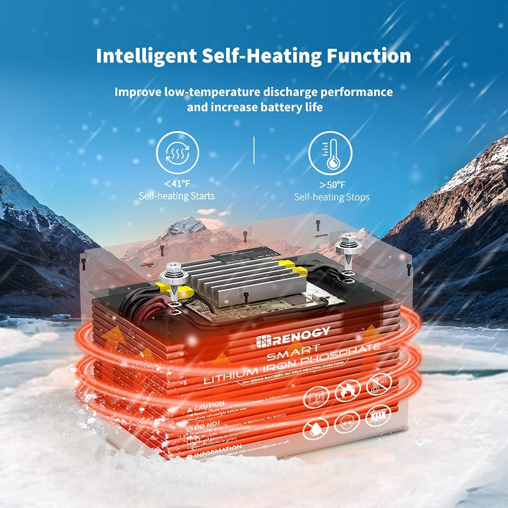 2 Pack Smart Lithium-Iron Phosphate Battery 12V 100Ah W/Self-Heating Function for RV, Solar, Marine, and Off-Grid Applications