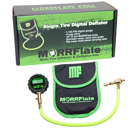 Single Tire Deflator | Rapid Air Deflator with 1-150 PSI Digital Gauge | Includes Purge Valve, 12 Inch Hose, and Rip Away Molle Panel Carrying Case