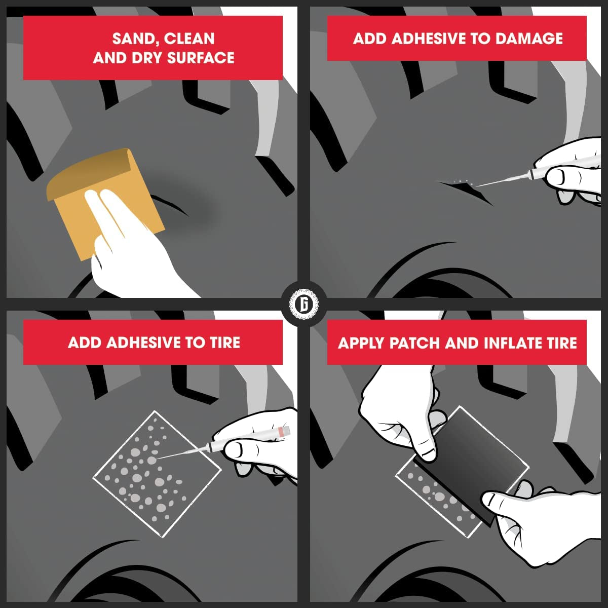 Gluetread Sidewall Tire Repair Kit | Patch Sidewall of Your Tire | Kit Includes (1) 4"X4.5"X3/16 Patch (4) Pieces of Sandpaper, Adhesive & Instructions | Atv Tire Repair Kit for Off-Road Use Only