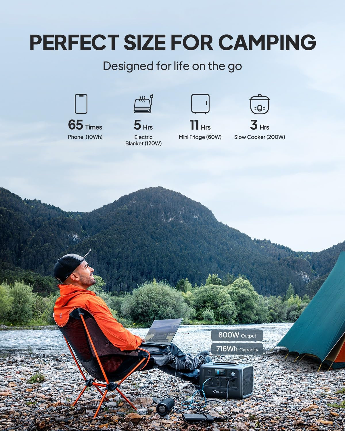 Portable Power Station EB70S, 716Wh Lifepo4 Battery Backup W/ 4 800W AC Outlets (1,400W Peak), 100W Type-C, Solar Generator for Road Trip, Off-Grid, Power Outage (Solar Panel Optional)