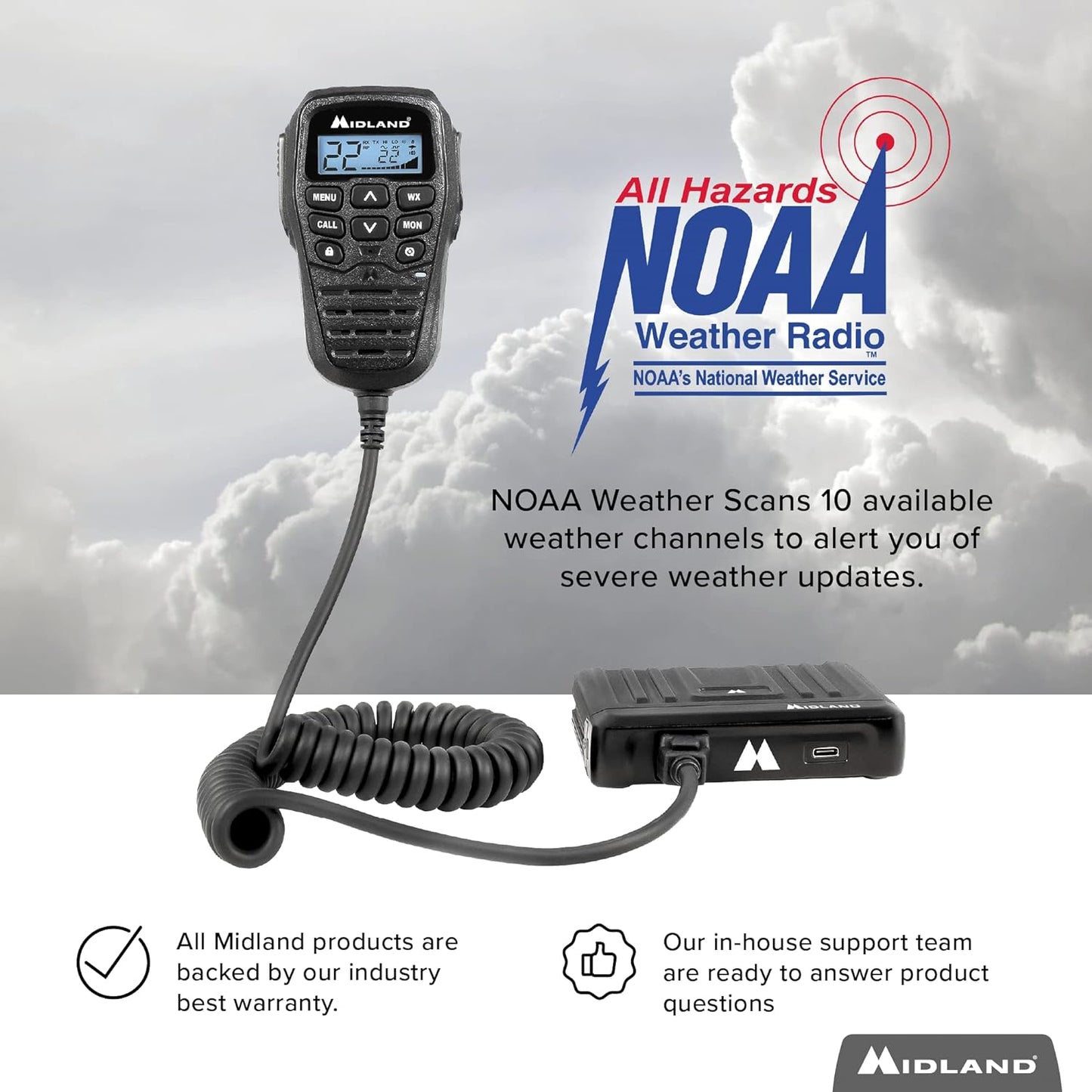 – MXT275VP4-15 Watt GMRS Micromobile® Two-Way Radio - Atvs Utvs and Other Off-Road Vehicles - Overlanding Gear - Extended 3Db Gain Roll Bar Mount Antenna Microphone Extension Cable