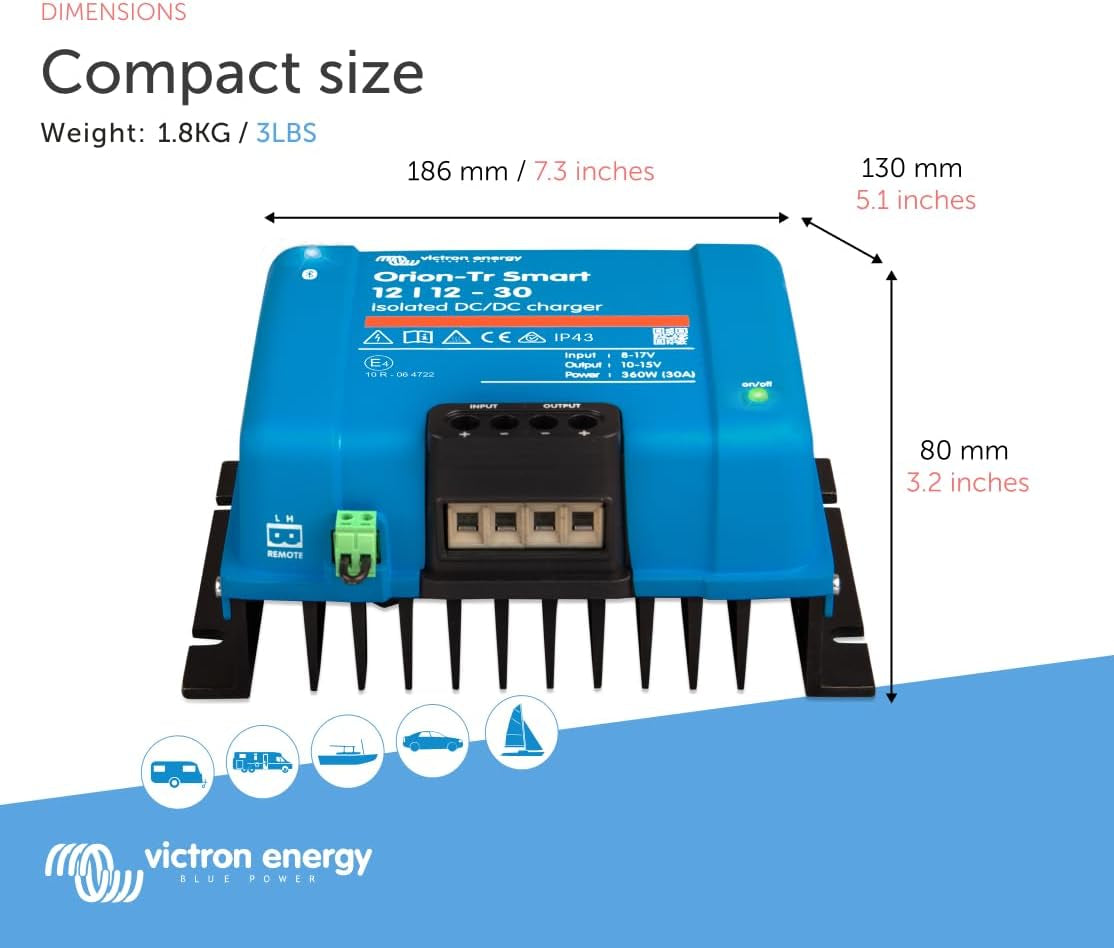 Orion-Tr Smart 12/12-Volt 30 Amp 360-Watt DC-DC Charger Isolated (Bluetooth)