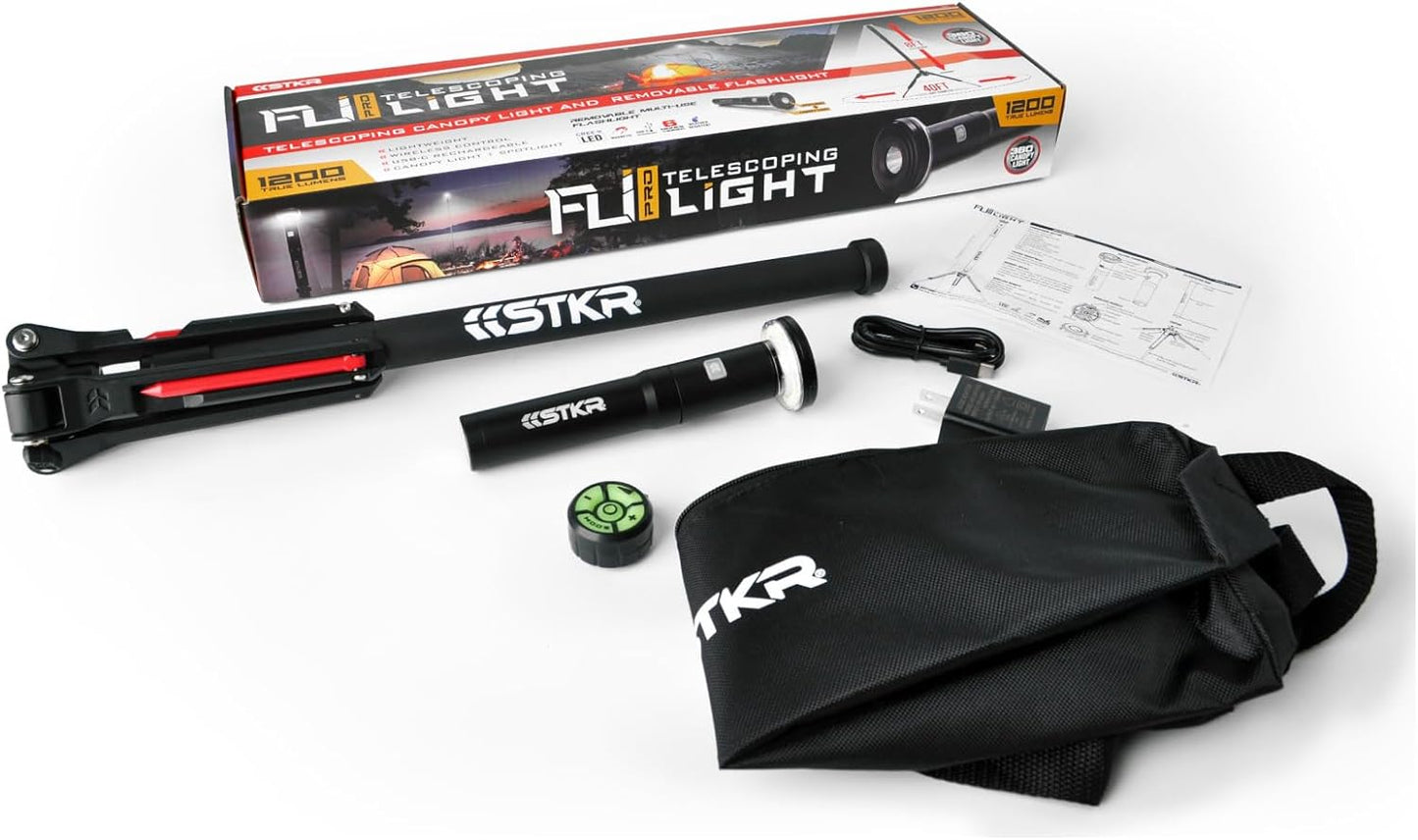 FLI PRO Telescoping Area Light - 8 Foot Extention + Removable Flashlight, Black, (12679)