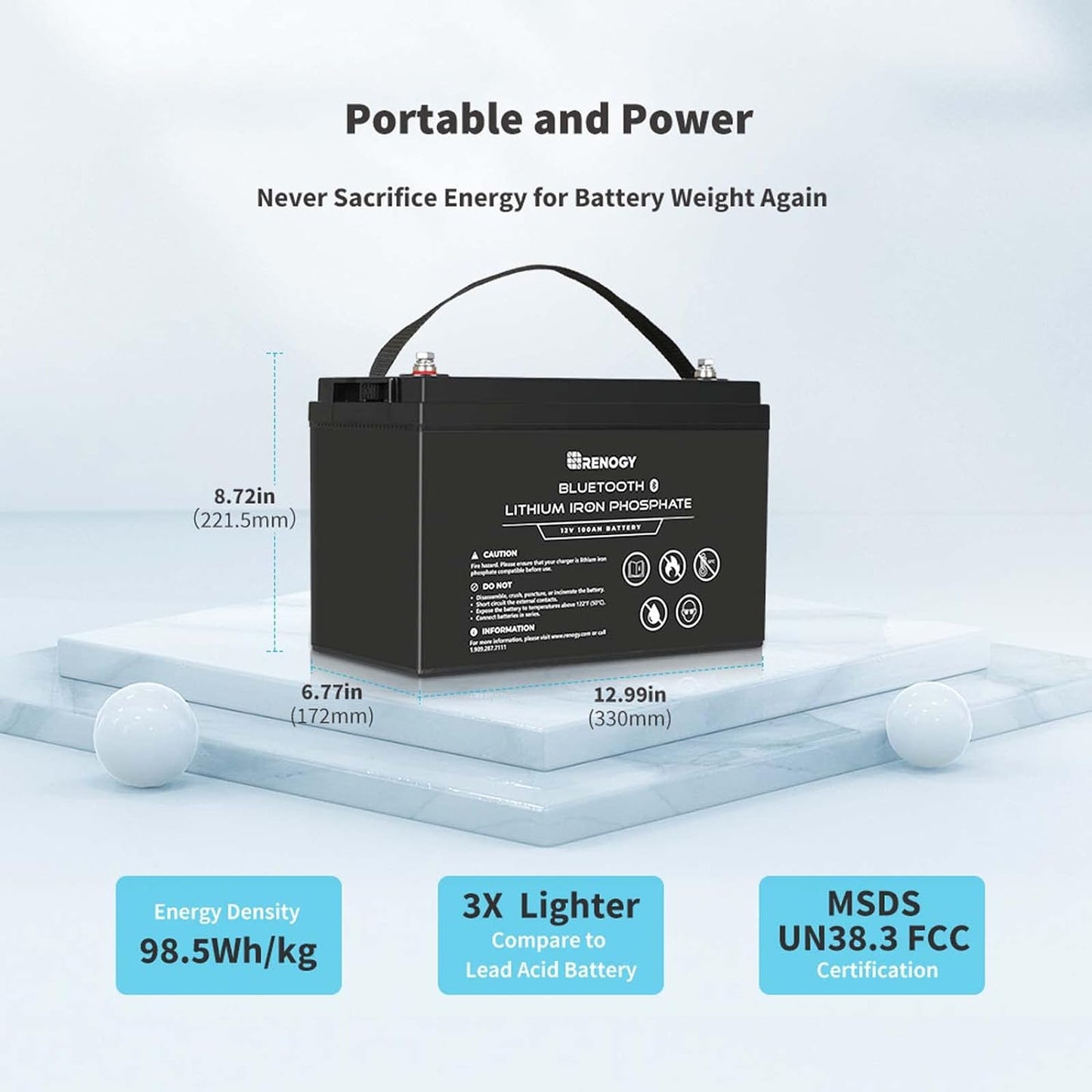 12V 100Ah Lithium Lifepo4 Deep Cycle Battery with Bluetooth,2000+Deep Cycles,Backup Power Perfect for Rv,Off-Road,Cabin,Marine,Off-Grid Home Energy Storage