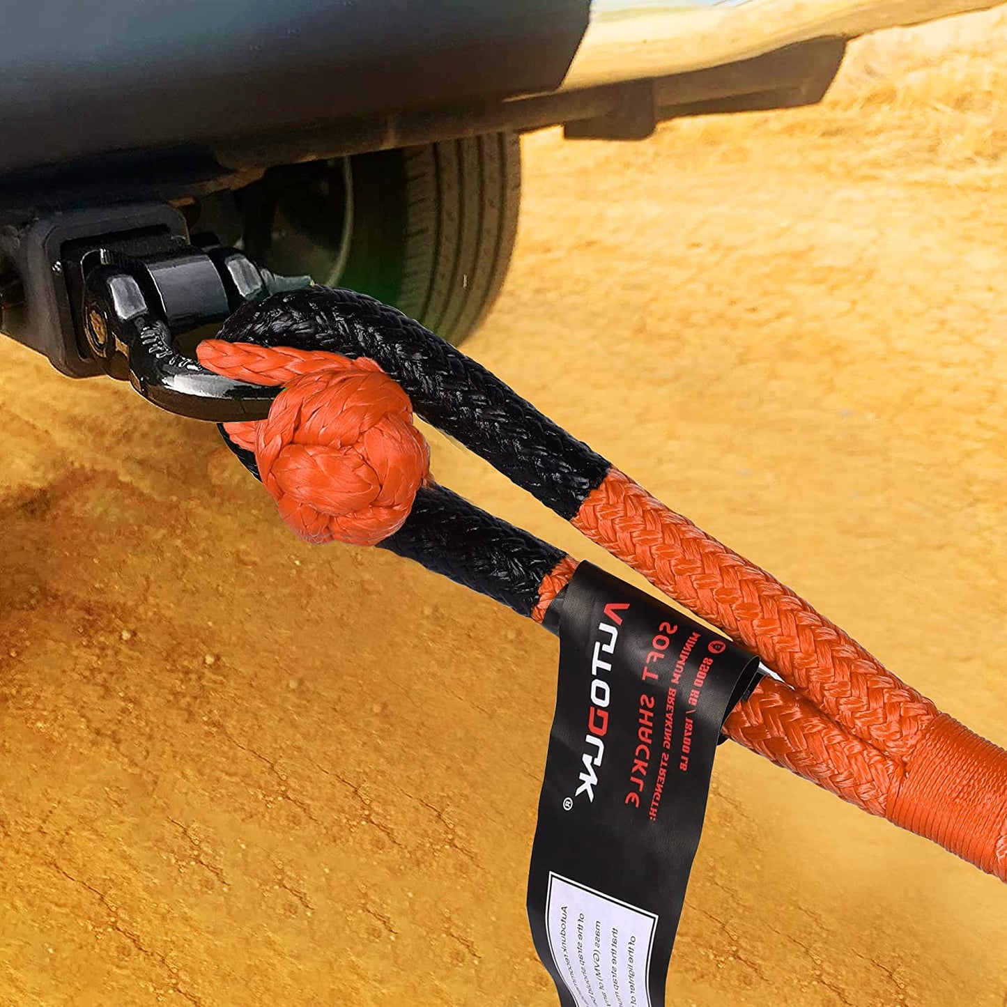 1" X 30' Kinetic Recovery & Tow Rope (33,000Lbs), with 2 Soft Shackles (33,000Lbs) Offroad Recovery Kit for 4WD Pick up Truck, SUV, ATV, UTV (Orange)