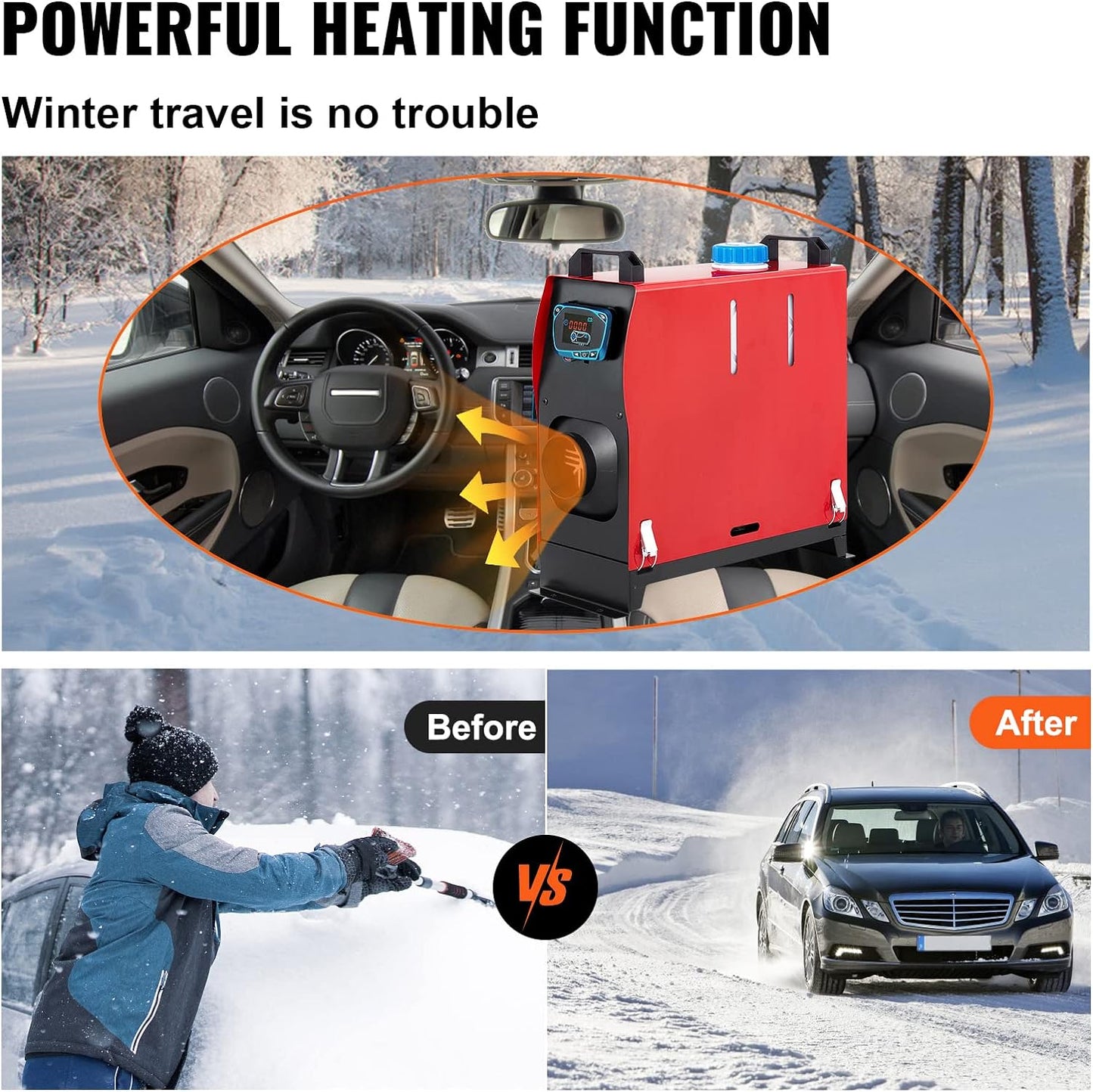 Diesel Air Heater, 12 V 5KW All in One Bunk Parking Heater, with Remote Control, LCD Thermostat Monitor, Silencer and Large Air Outlet for RV Trucks Bus and Trailer