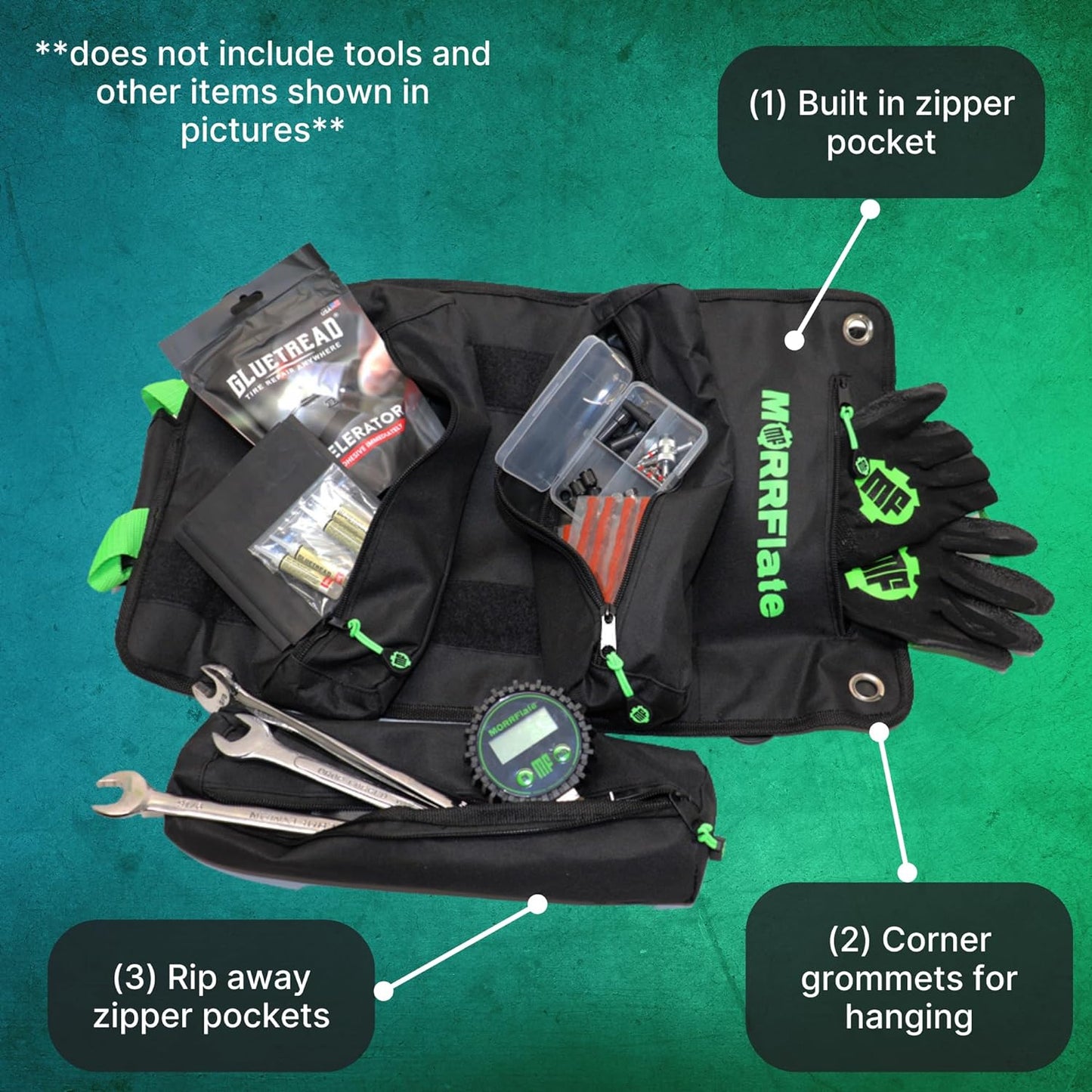 Rock N Roll Versatile Tool Roll Bag off Road Organizer | 3 Rip Away Zipper Pockets and 1 Built-In Zipper Pocket | Durable 600D Material with Buckles for Rolling Up