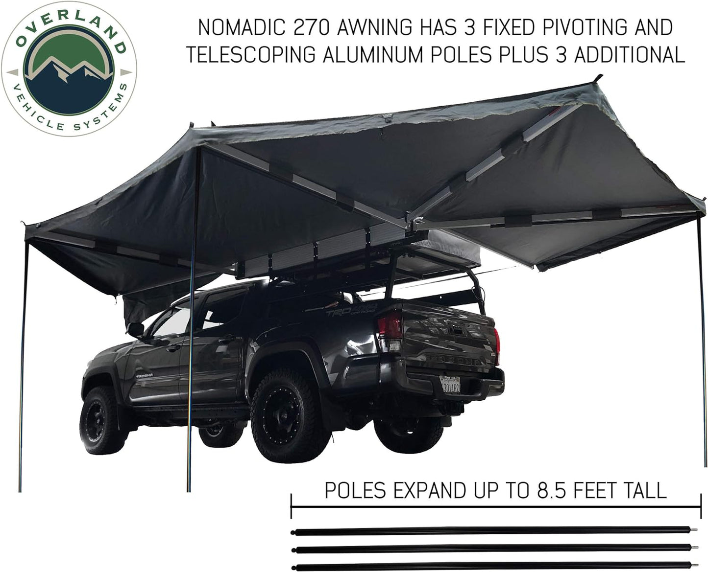 Nomadic Awning 270 - Dark Gray with Black Travel Cover - Driverside