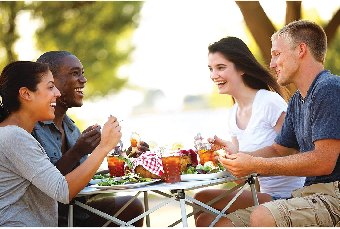 Outdoor Compact Folding Table, Sturdy Aluminum Camping Table with Snap-Together Design, 4 Seats & Carry Bag Included; Great for Camping, Tailgating, Grilling & More