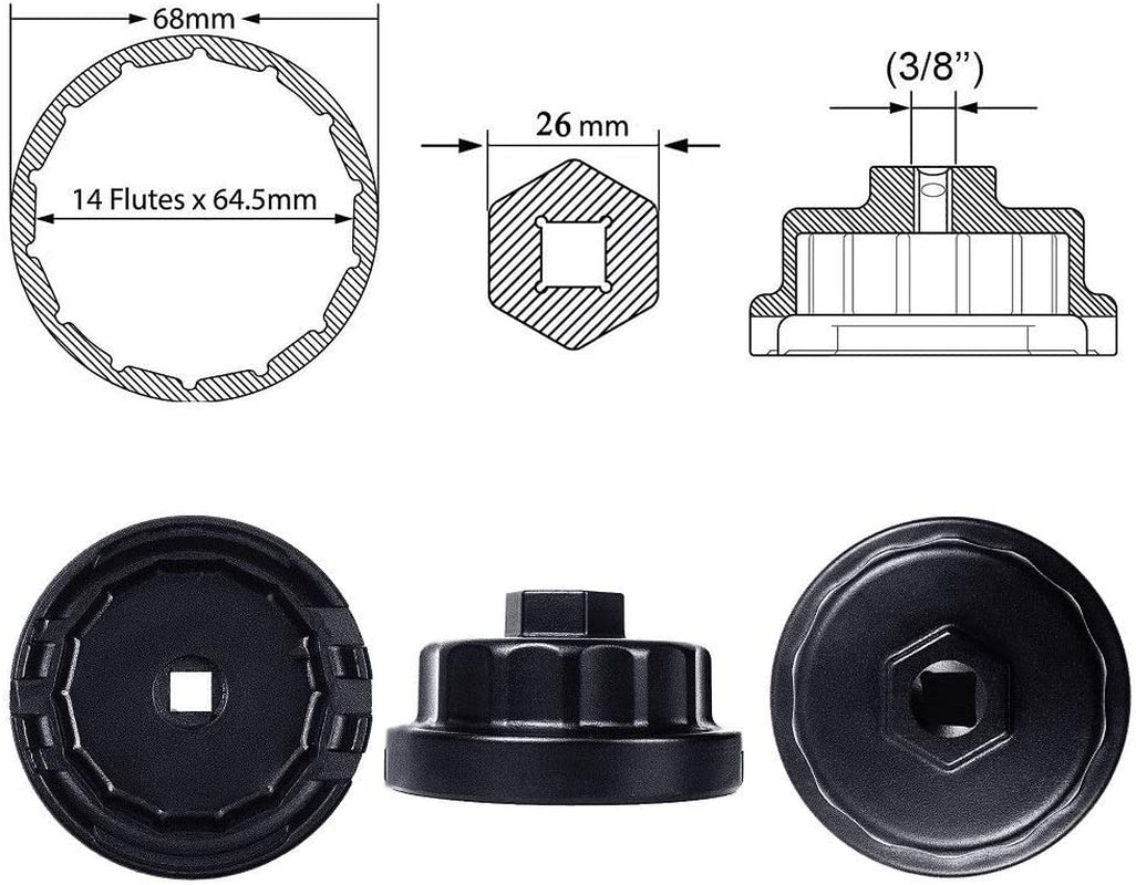 Aluminum Oil Filter Wrench for Toyota, Lexus, RAV4, Camry, Tundra, Highlander, Sienna, Cruiser, Tacoma - 3/8 Inch Square 64Mm 4 Slots