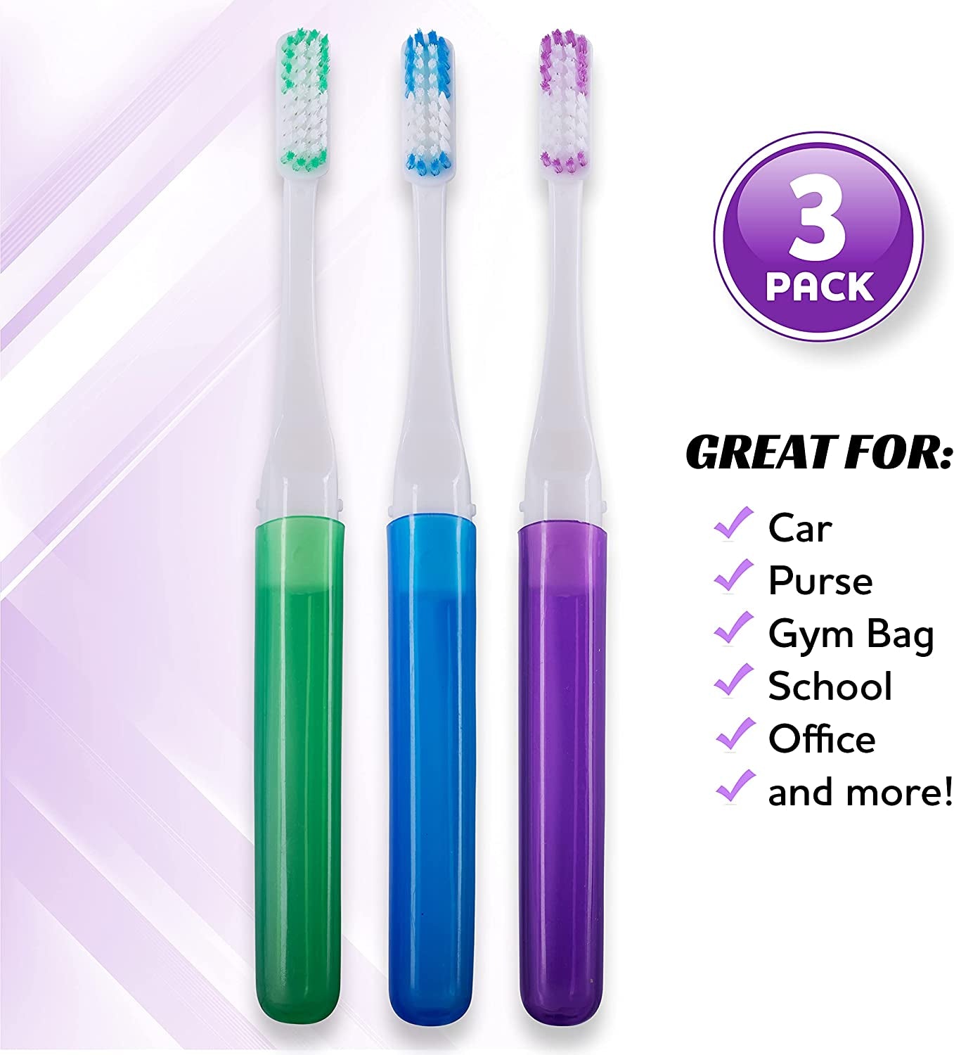 Travel Toothbrushes, Mini Toothbrush with Toothbrush Cover, Camping Toothbrush, Travel Size Toothbrush with Toothbrush Case Portable Toothbrush, Adults Travel Toothbrush Kit (3 Pack)