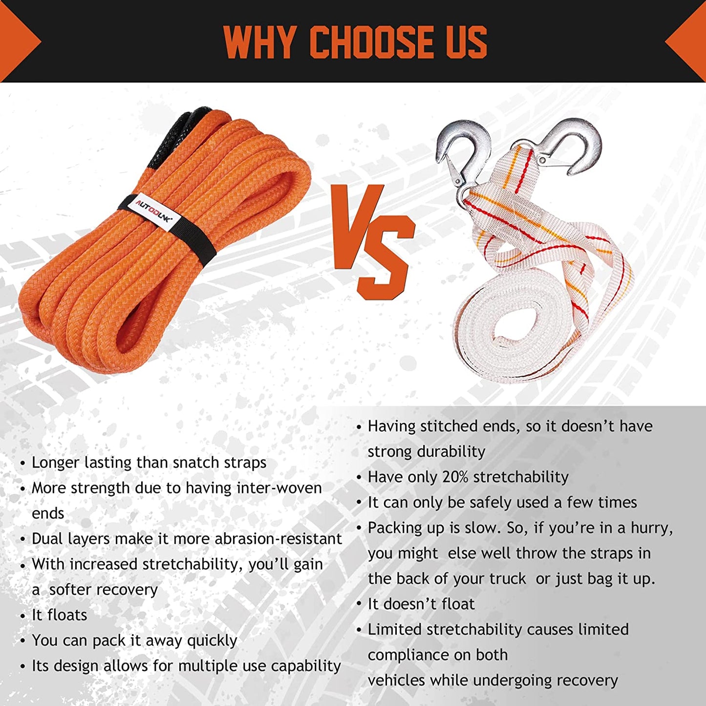 1" X 30' Kinetic Recovery & Tow Rope (33,000Lbs), with 2 Soft Shackles (33,000Lbs) Offroad Recovery Kit for 4WD Pick up Truck, SUV, ATV, UTV (Orange)