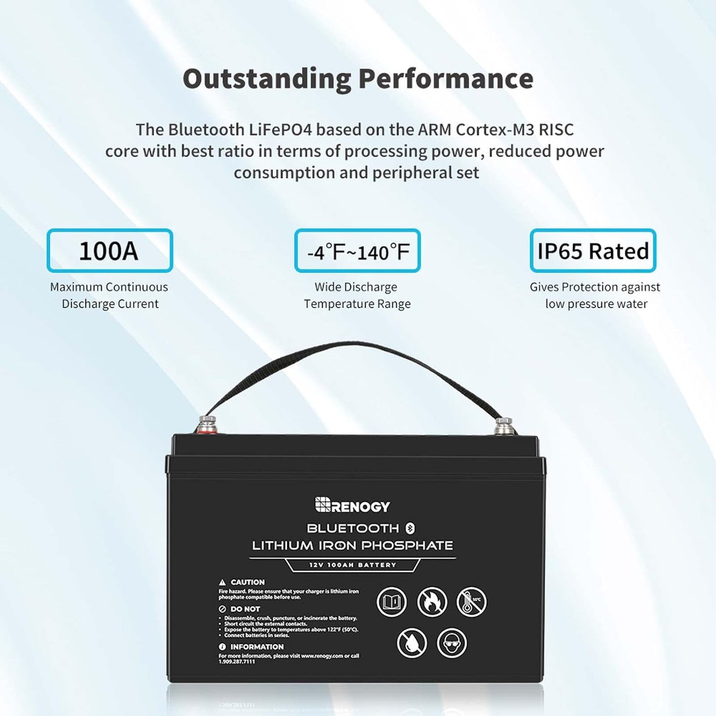 12V 100Ah Lithium Lifepo4 Deep Cycle Battery with Bluetooth,2000+Deep Cycles,Backup Power Perfect for Rv,Off-Road,Cabin,Marine,Off-Grid Home Energy Storage