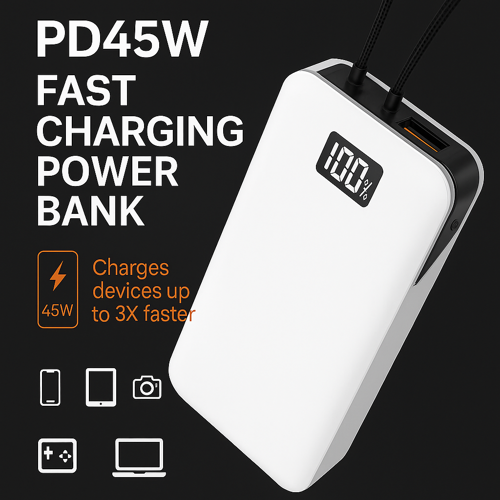JTO 20,000 mAh Power Bank | Off-Grid Ready Portable Charger - WHITE