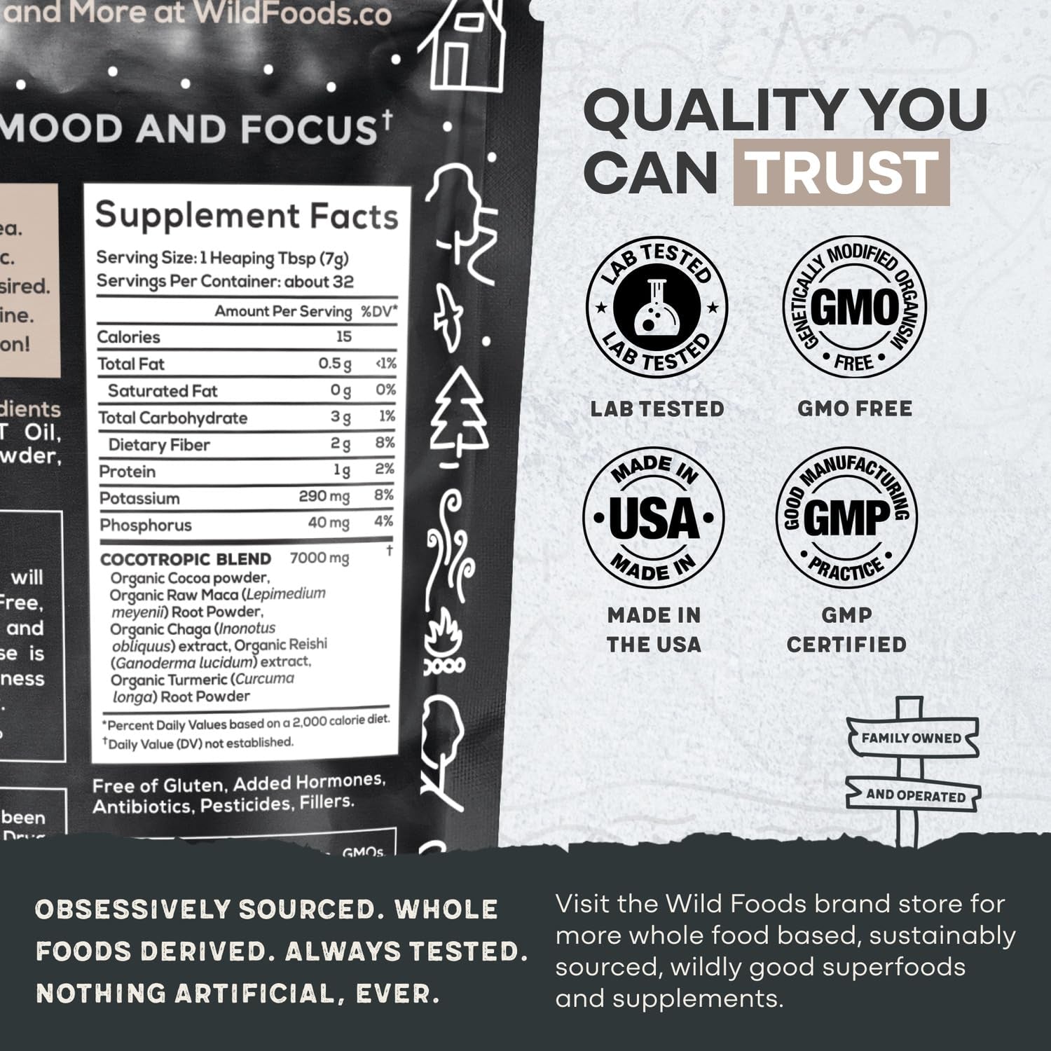 Organic Cocotropic Superfood Mushroom Hot Chocolate Mix, 8 Oz | Non-Gmo, Vegan, Gluten Free, Reishi Mushrooms, Chaga