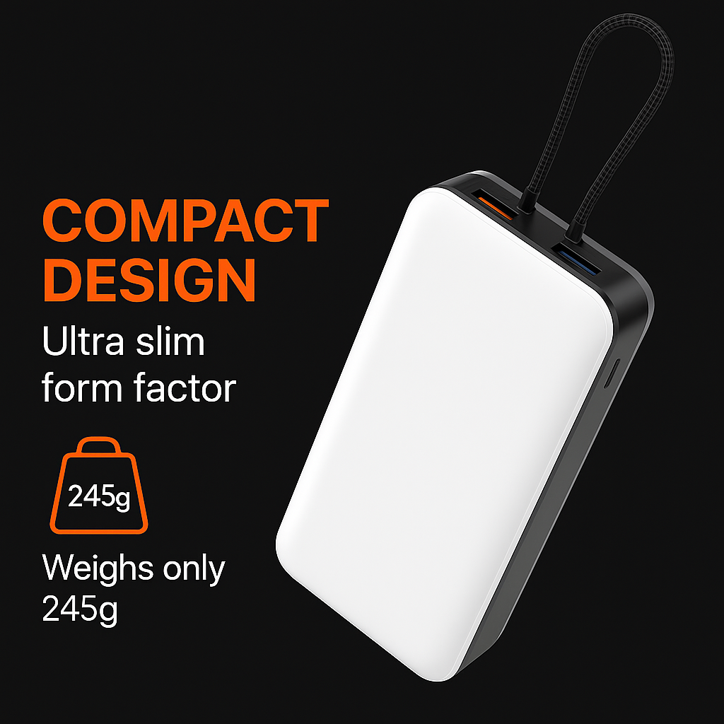 JTO 20,000 mAh Power Bank | Off-Grid Ready Portable Charger - WHITE