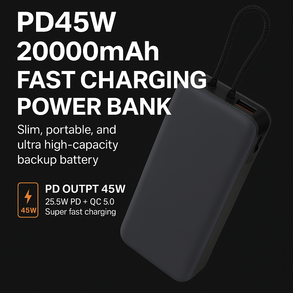 JTO 20,000 mAh Power Bank | Off-Grid Ready Portable Charger - BLACK