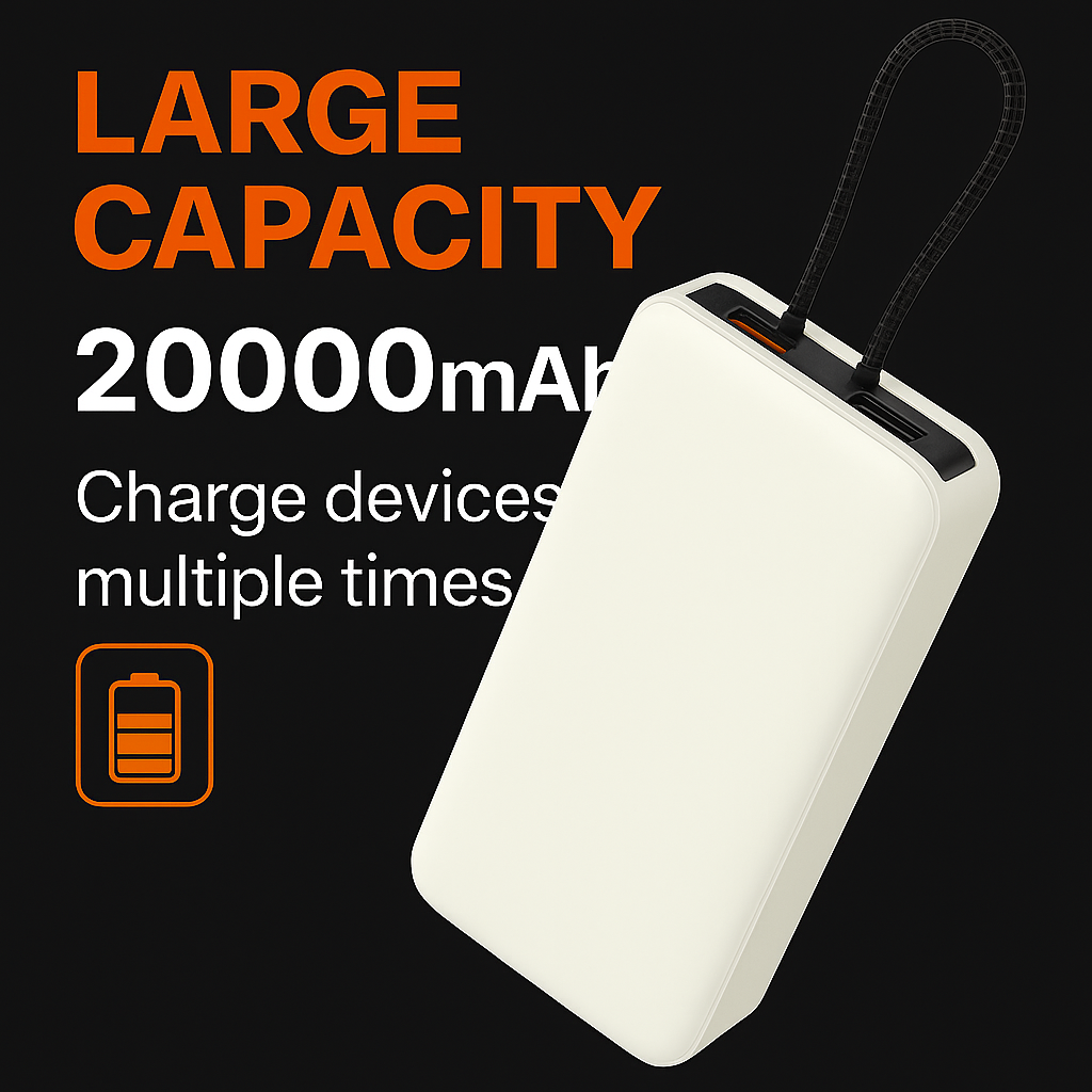 JTO 20,000 mAh Power Bank | Off-Grid Ready Portable Charger - WHITE