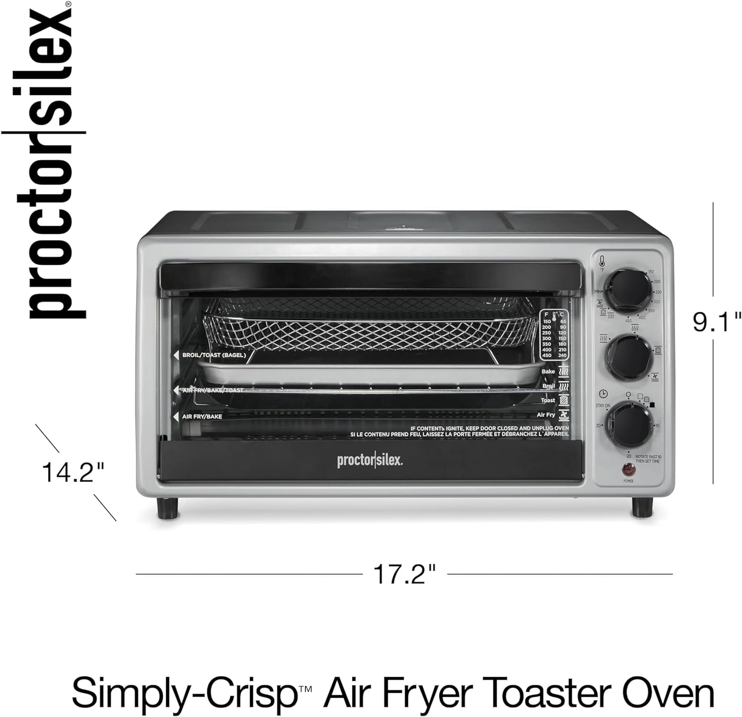 Simply-Crisp Toaster Oven Air Fryer Combo with 4 Functions Including Convection, Bake & Broil, Fits 6 Slices or 12” Pizza, Auto Shutoff, Black (31275)