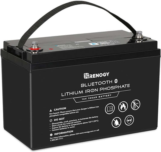 12V 100Ah Lithium Lifepo4 Deep Cycle Battery with Bluetooth,2000+Deep Cycles,Backup Power Perfect for Rv,Off-Road,Cabin,Marine,Off-Grid Home Energy Storage