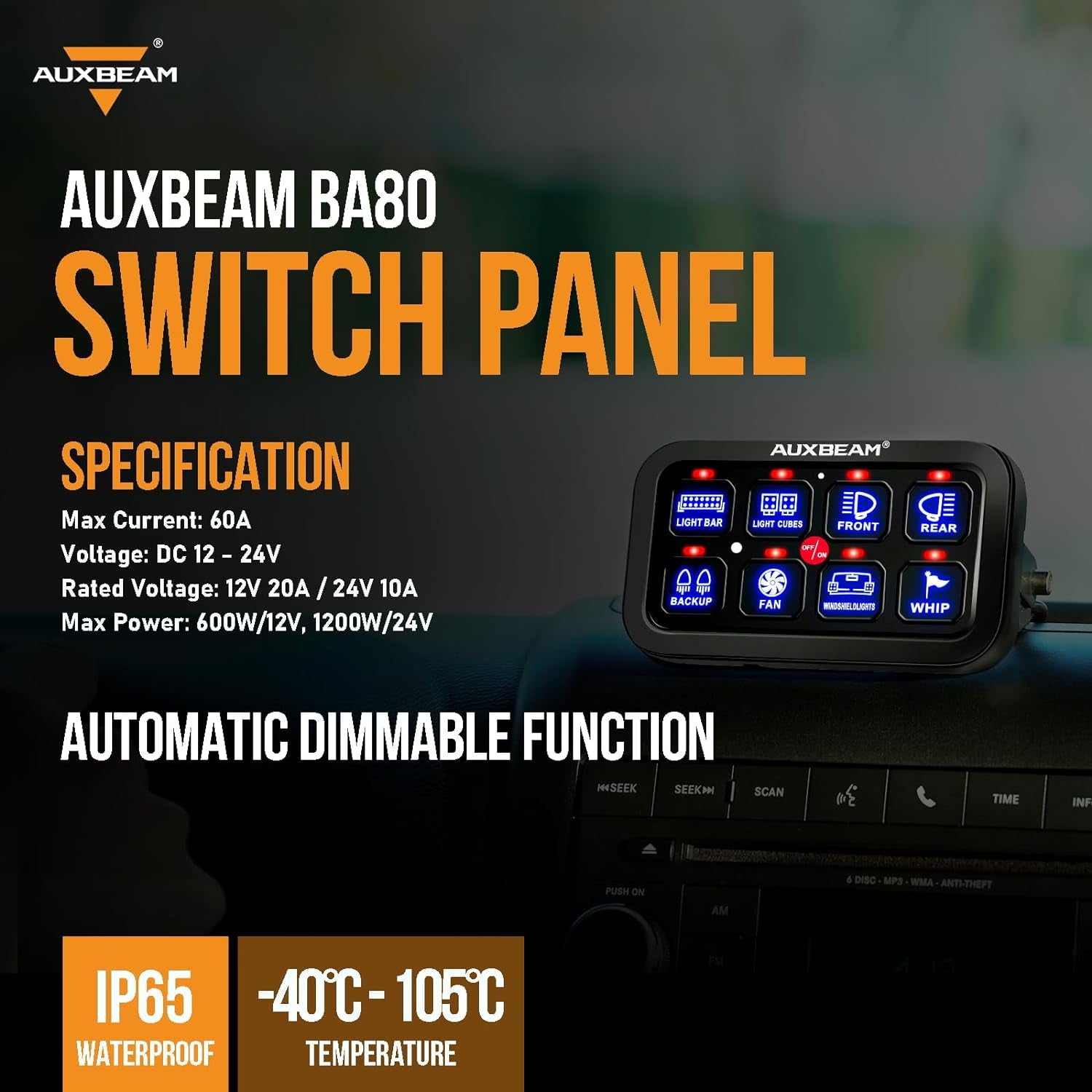 8 Gang Switch Panel BA80 Automatic Dimmable LED Touch Control Panel Box Electronic Relay System Car Touch Switch Box Universal for Truck ATV UTV Boat Marine SUV Caravan -Blue, 2 Years Warranty